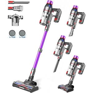 Cordless Stick Vacuum Cleaner - 550W Powerful Cordless Vacuum with HEPA Filter, Up to 50min Runtime & Tangle-Free Lightweight & Detachable Battery for Pet Hair Carpet Hardwood Floor Cleaning (Purple)