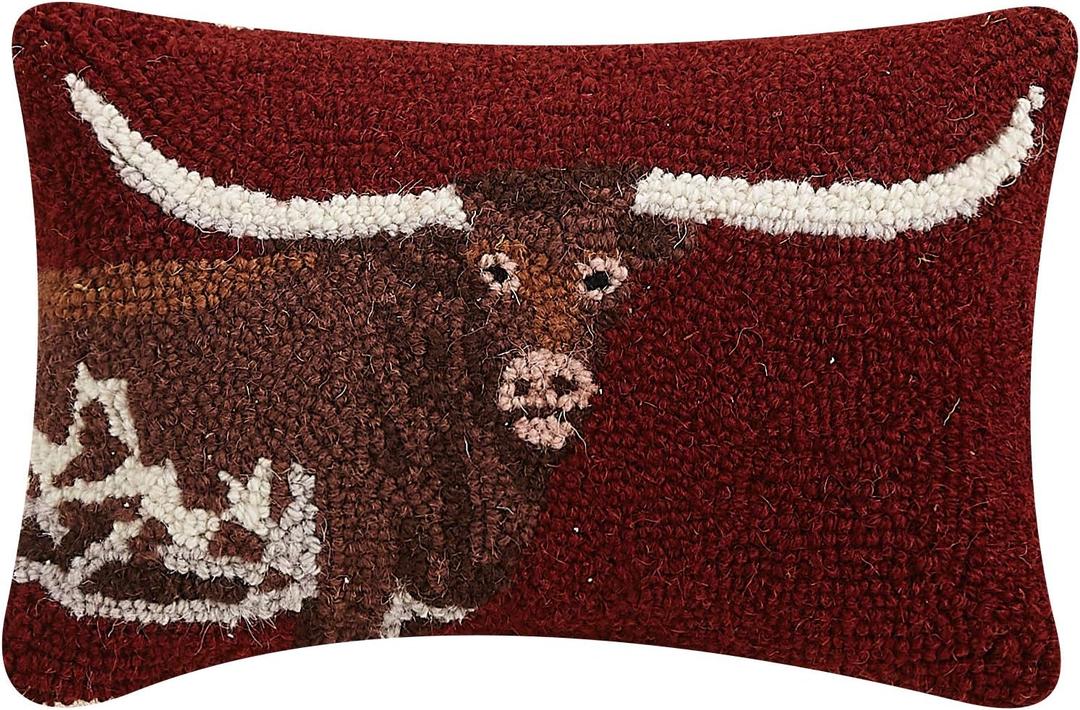 Peking Handicraft 30TG629C12OB Poly Filled Hook Throw Pillow, 12-inch Length, Wool and Cotton (Longhorn)