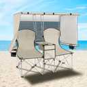 PLKO Portable Double Camping Chair with Canopy Shade,Heavy Duty Beach Chairs for Adults,Folding Beach Chair with Cooler Bag for Sports Backyard Fishing Outside White