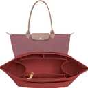 Purse Organizer Insert for Longchamp Le Pliage L Handbag Insert Felt Long Champ Tote Bag Organizer Insert with Cup (BurGundy, Large) (Vine Red)