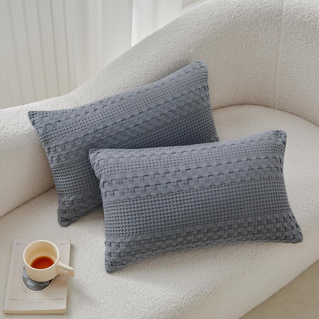 WARMDERN 100% Cotton Waffle Weave Euro Shams Pillow Covers, 2 Pack European Pillowcase 26" x 26" Bed Pillow Covers, Ultra Soft Bed Pillow Shams Cushion Covers for Stylish Home Decor(26 x 26in, Grey)