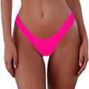 SherryDC Women's Sexy Cheeky Thong Brazilian Cut Low Rise High Leg Bikini Bottom L