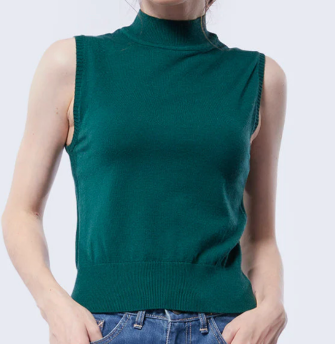 Turtle Neck Sleeveless, Dark Green, Medium