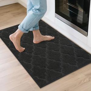 COSY HOMEER Kitchen Rugs 24"x36" Non-Slip Washable Kitchen Mats for Floor Absorbent Kitchen Carpet Soft Rugs for Kitchen,Sink Mat,Entrance,Area Rug,Black