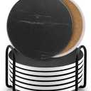 EAGMAK Set of 8 Coasters for Drinks, Marble Style Ceramic Drink Coaster with Holder for Coffee Wooden Table Home Decor(Black)