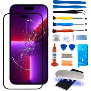 Screen Replacement for iPhone 14 Pro Max, 6.7 Inch Front Outer Lens Glass Screen Replacement Repair Kit - Incl Waterpoof Frame Adhesive and Tool Kit(No Digitizer,No LCD)