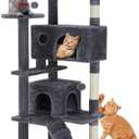 Sweetcrispy 54-Inch Cat Tree Tower – Multi-Level with Sisal Scratching Post, Perfect Pet Gift, Indoor Condo with Climbing Ladder, Plush Toy, and More Animal Stuff, Grey