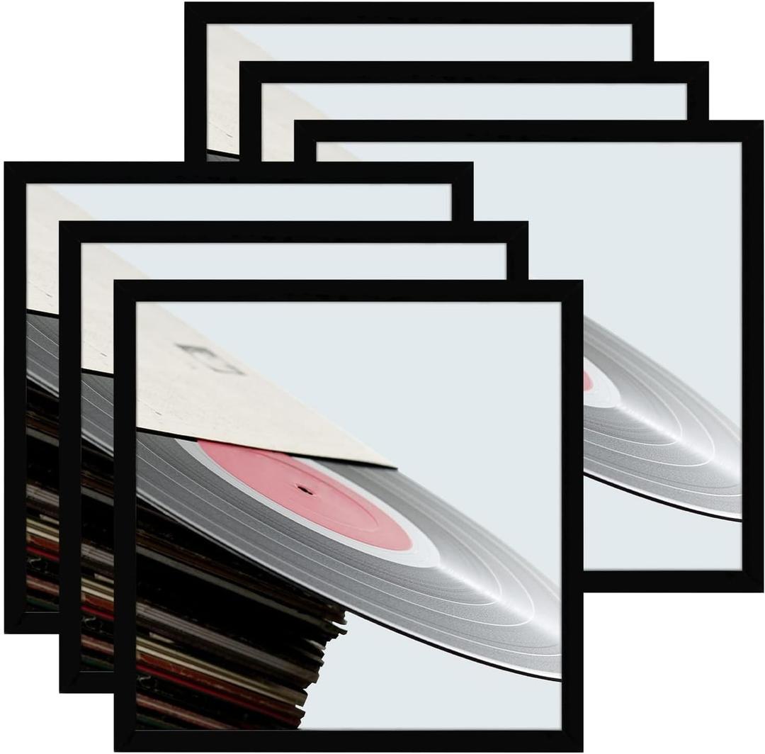 eletecpro 12.5x12.5 Vinyl Record Frame, Matte Black Album Picture Frame Fits 12x12 LP and Cover, Sturdy Lightweight Wall Art Display for Home and Music Studio Gallery Decor, Easy Wall Mount, 6 Pack