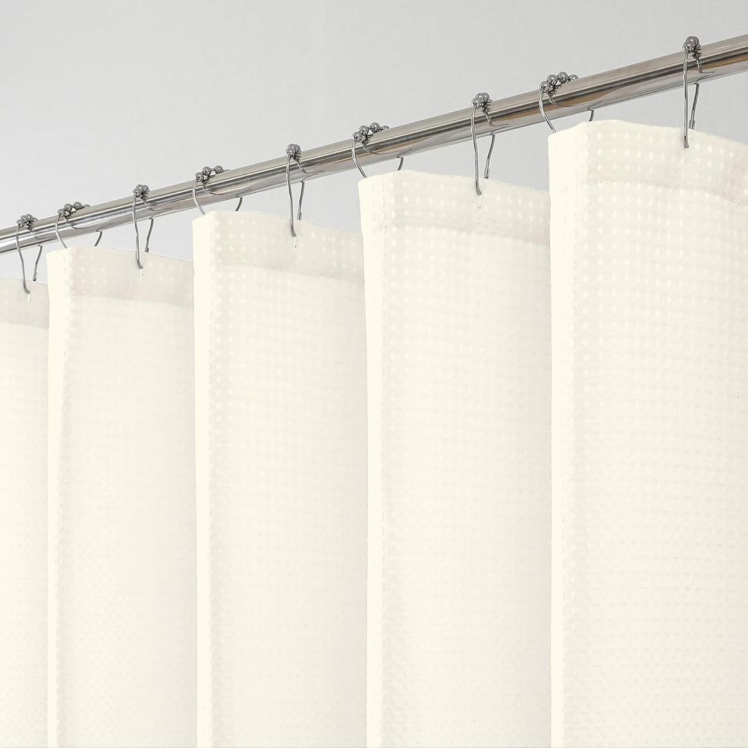 OWENIE Cream Shower Curtain, Waffle Weave Heavy Fabric Shower Curtain for Bathroom, Waterproof Thick 420G/M Textured Soft Elegant Luxury Hotel Spa Bath Curtains, Machine Washable, Cream, 72W x 72L