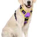 rabbitgoo Dog Harness No Pull with 2 Leash Clips, Adjustable Soft Padded, Reflective Oxford No Choke Pet Vest with Easy Control Handle for Large Dogs, Purple & Yellow, XL