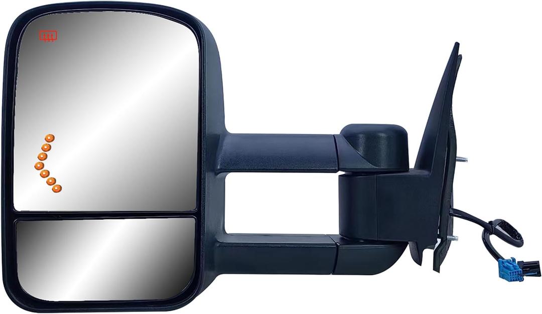 Driver Left Side Door Towing Mirror Power and Heated with Signal Light on Glass Textured Back Cover For Chevy Silverado Sierra 1500 2500 3500HD from 2003 to 2006