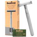 Bambaw Double Edge Safety Razor for Men & Women, Metal Razor with 5 Double Edge Safety Razor Blades, Eco-Friendly Razor Silver