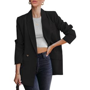 luvamia Blazer Jackets for Women Work Casual Office Long Sleeve Fashion Dressy Business Outfits (Black, L)