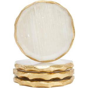Juvale Natural Selenite Crystal Coasters - Absorbent Surface Barrier & Crystal Drink Coasters - Handcrafted Geode Slices & Gold Decor Accent - Set of 4 for Cups & Bottles - 4-Pack, 3.75-4 in