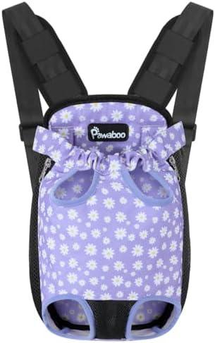Pawaboo Pet Carrier Backpack, Adjustable Pet Front Cat Dog Carrier Backpack Travel Bag, Legs Out, Easy-Fit for Traveling Hiking Camping for Small Medium Dogs Cats Puppies, Small, Black & Purple Daisy, S