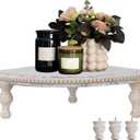 MAONAME Vintage White Corner Pedestal Stand, Rustic Decorative Riser for Display, Farmhouse Wood Corner Counter Shelf with Beaded