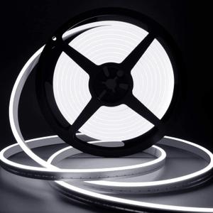 Lamomo LED Neon Rope Light, 12V White Neon LED Strip Light, 16.4ft/5m Dimmable Waterproof Strip Lighting, Silicone DIY Sign for Bedroom Indoor Home Decor (Power Adapter Included)