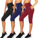 CTHH 3 Pack Capri Pants with Pockets - High Waisted Knee Length Yoga Leggings, Workout Biker Shorts for Women Running Summer L/XL