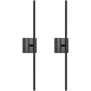 Wall Sconces Set of Two, Hardwired Sconces Wall Lighting, Black Wall Light with Remote Control, 350 Rotate, 2700K-6500K Dimmable Wall Lamp for Bathroom, Living Room, 28 Inch (2 Pack)