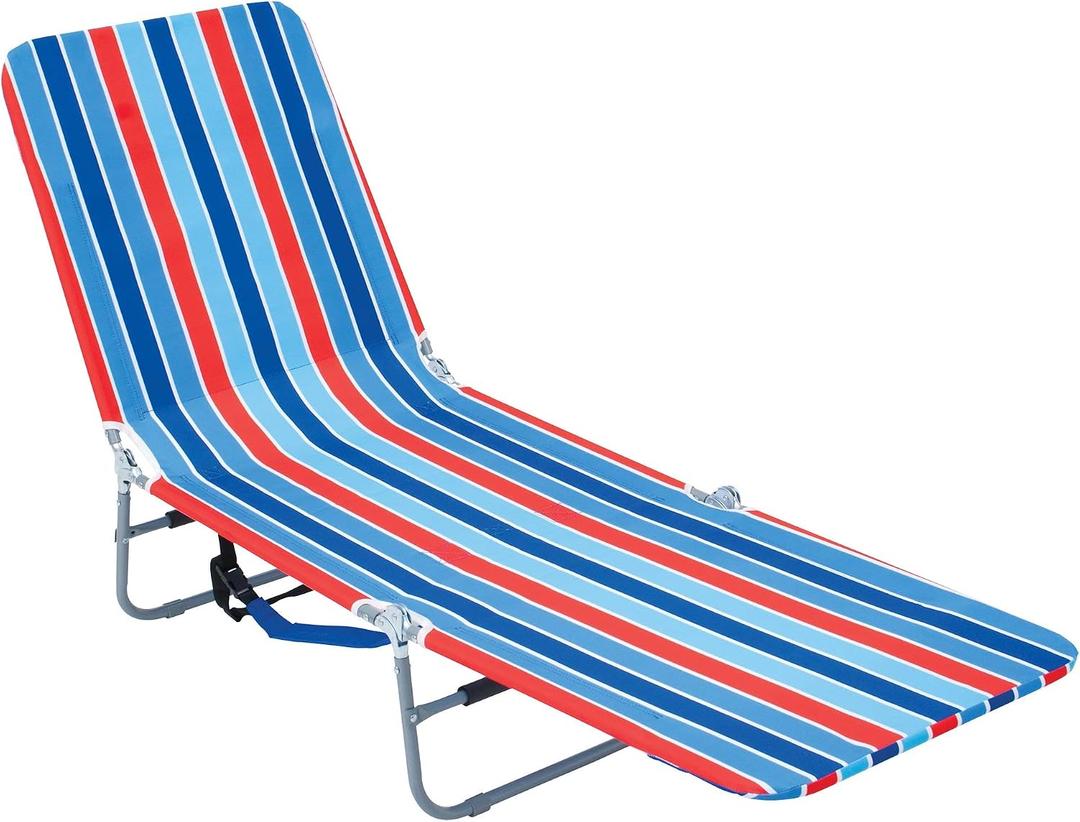 Rio Beach Portable Lay Flat Folding Backpack Beach Lounge Chair with Backpack Straps and Storage Pouch, Blue and Red, 8.5 lbs