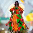 12 Inch Black History Month Kente African American Black Angel Tree Topper with Lights Standing Afrocentric Treetop Traditional African Kente Print for Kwanzaa African-American History Decorations