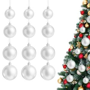Hollowfly 12 Pcs White Pearl Christmas Ornaments for Tree Various Sizes Matte White Christmas Ball Ornaments for Home Decoration Thanksgiving Party DIY Gift