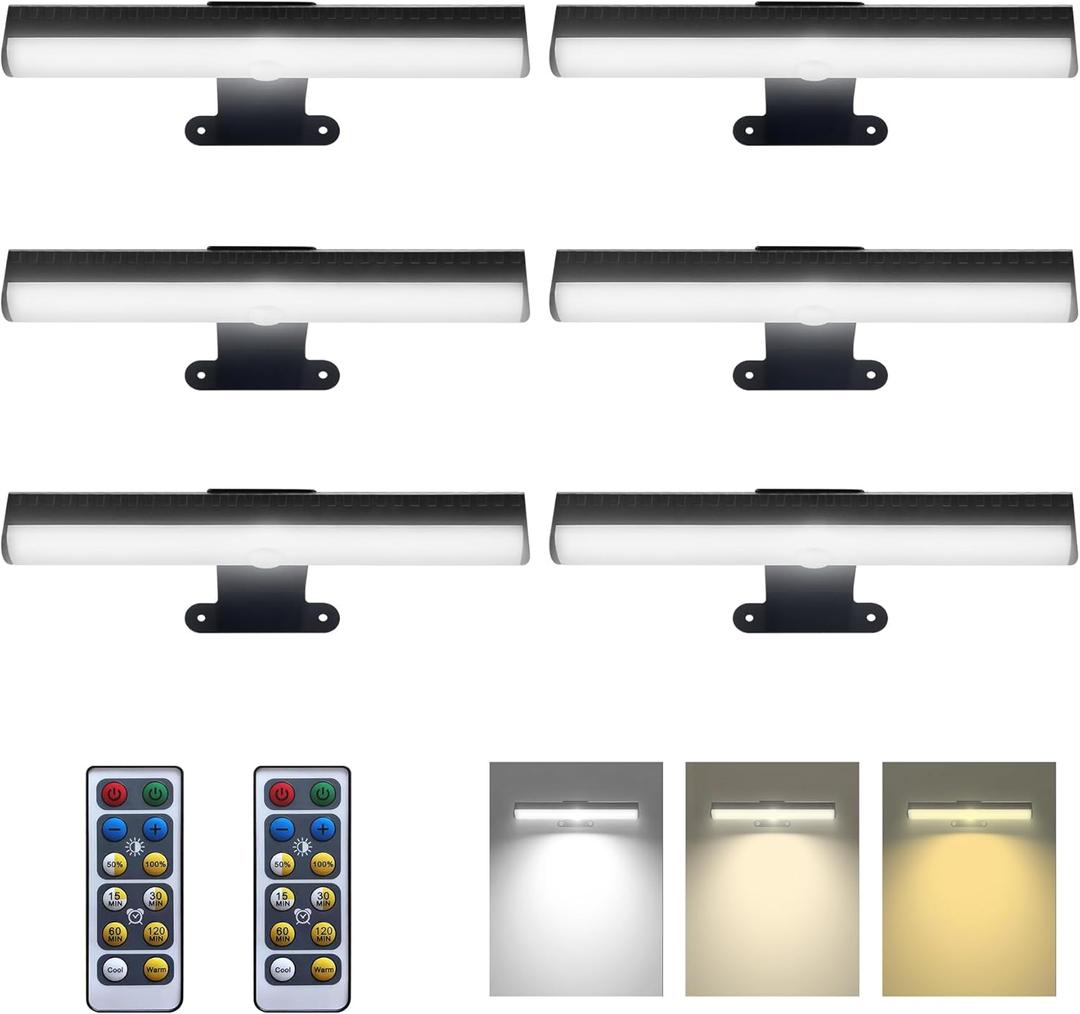 Wall Picture Lights with Remote, Dimmable Painting Light Battery Powered with 3 Lighting Colors,Timer auto-OFF, Art Display Light for Indoor Wall Pictures Paintings Frames Gallery Hallway-6PACK