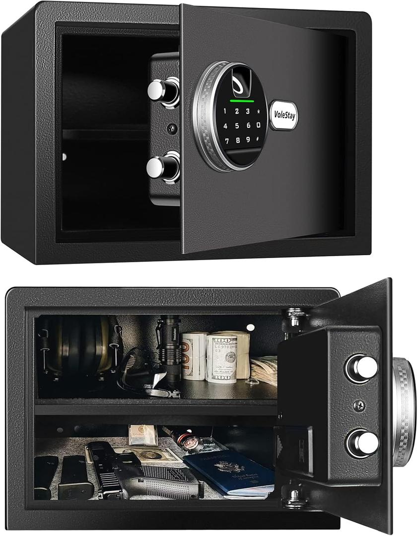 Biometric Home Safe, Fingerprint Gun Safe Lock Box,Money Box for Jewelry Handgun Cash Valuables,Perfect for Home/Office/Hotel, Black, 0.8 Cubic Feet