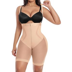 SHAPELLX Fajas Colombianas Shapewear for Women Tummy Control Postpartum Faja Body Shaper Butt Lifting Shorts Bodysuit (Beige, XXXL)