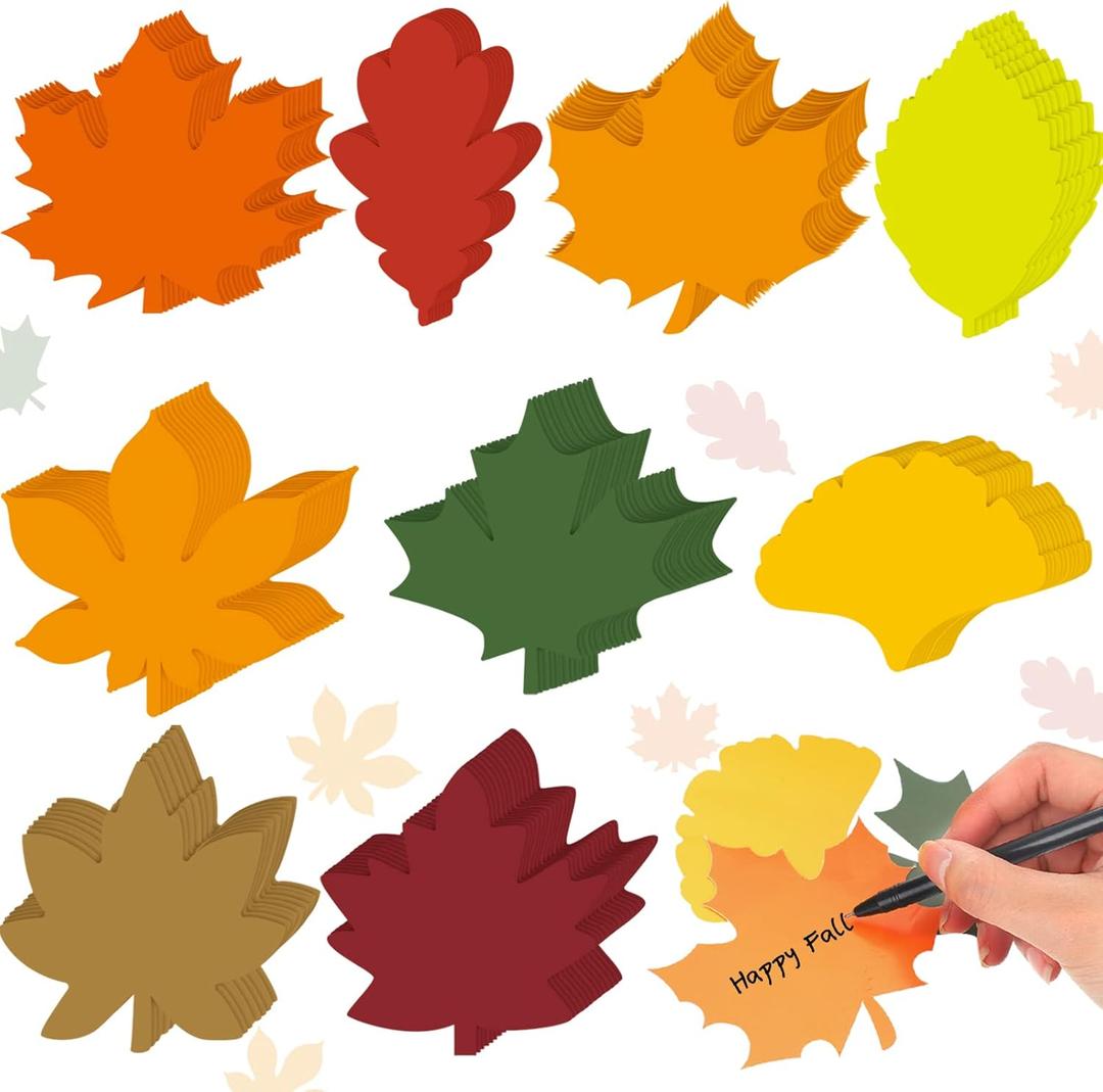 PerKoop 153 Pcs Thanksgiving Paper Cutouts for Bulletin Boards, Fall Thanksgiving Assorted Colors Cutouts with Glue Point for Teacher Art DIY Scrapbook, Posters, and Wall Decor(Maple Leaf)