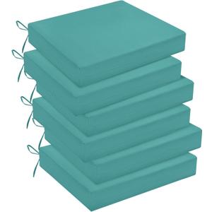 downluxe Outdoor Chair Cushions Set of 6 for Patio Furniture, Water-Resistant Square Corner Patio Chair Cushions with Ties, High Density Foam Outdoor Seat Cushion, 18.5" X 16" X 3", Teal