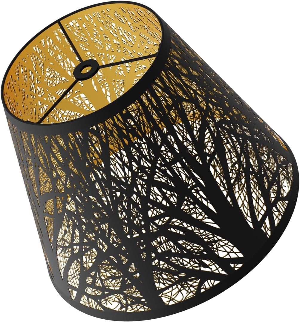 Small metal black and gold Lamp Shade,lampshades for table lamp and floor lamp shades,modern western mini lamp shades,6" Top x 10" Bottom x 7.5" Height Spider FitterBlack and Gold Tree)