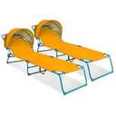Northroad 2 Pack Outdoor Lounge Chair, Tanning Chair with Sunshade Roof, Adjustable Backrest Folding Chaise Lounge, Reclining Beach Bed for Beach, Camping, Hiking -Yellow