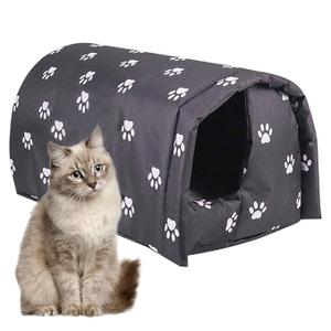 Fhiny Stray Cats Shelter, Waterproof Outdoor Cat House Foldable Warm Pet Cave for Winter Wild Animal Tent Bed AntiSlip Kitten Cave for Feral Cat Dog Puppy Weatherproof Black (L:21.7"×16"×14.5")