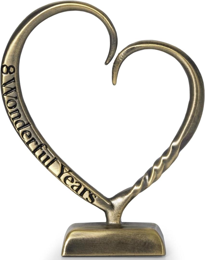 BESZONE 8 Year Anniversary Bronze Gifts for Her Him Gift 7th Wedding Anniversary for Couples Wife Husband Men, Hand Forged Bronze Heart Art Keepsake Home Decor Artwork