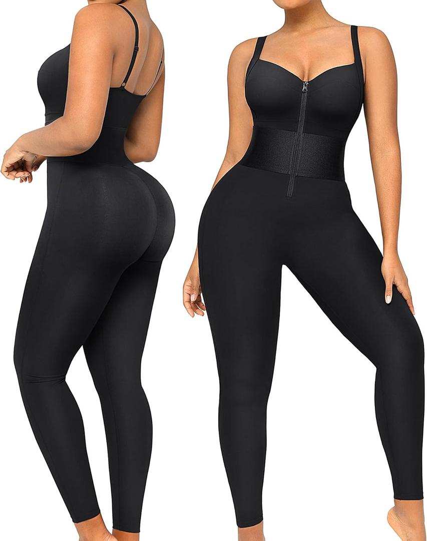 SHAPELLX Jumpsuits for Women Tummy Control One Piece Outfit Yoga Athletic Rompers Sleeveless Bodycon Shapewear (Large, Black)