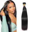 Human Hair Bundles Straight Human Hair Bundles #1B Straight Bundle 20 inch Unprocessed Brazilian Natural Black Color #1B Bundle 50g