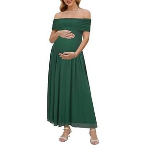 OUGES Women's 2025 Off The Shoulder Mesh Maxi Maternity Dress for Photoshoot Baby Shower Sleeveless Formal Long Dresses Size Medium