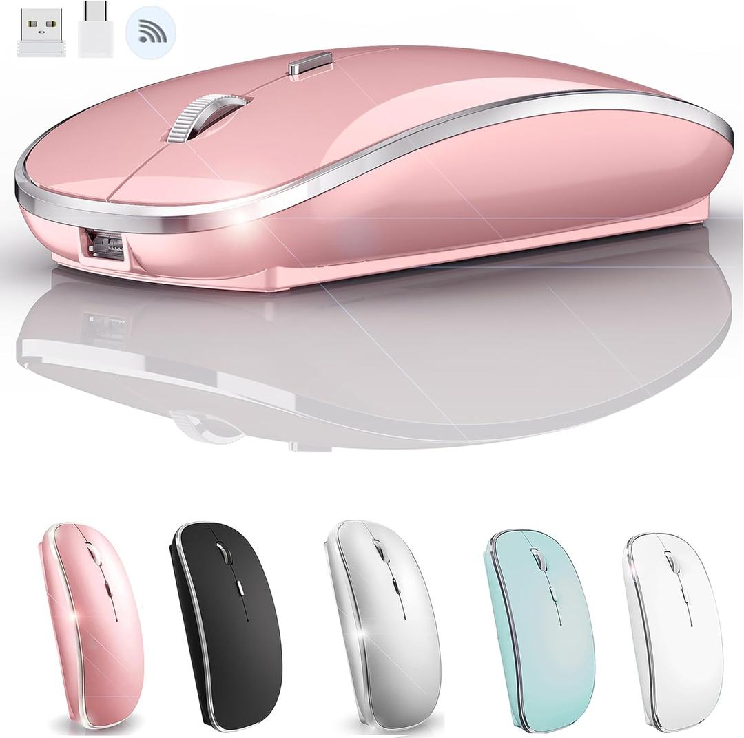 Wireless Mouse for MacBook Pro MacBook Air MacBook Laptop Mac iMac Desktop Computer Chromebook Win7/8/10/11 PC HP Dell Laptop 2.4 USB/USB C Mouse (Rose Gold)