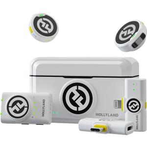 Hollyland Lark M2 Wireless Lavalier Microphone for iPhone/Android/Camera/PC/Laptop with Lightning/USB-C/Plug, 48KHz 24Bit, 1000ft Range, Noise Cancellation, 30H Battery for Video Recording, Streaming (White)