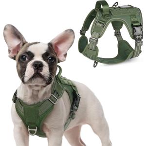 Rabbitgoo Tactical Dog Harness for Small Dogs, No Pull Military Service Vest with Handle & Molle, Easy Control for Training Walking, Adjustable Reflective Straps, Green, S