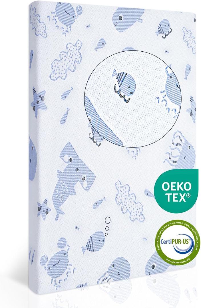 Pack and Play Mattress,Dual Sided Premium Memory Foam Pack N Play Mattresses for Baby 38"x26" Breathable Mattress for Pack N Play with Washable Soft Cover (Sea Blue)