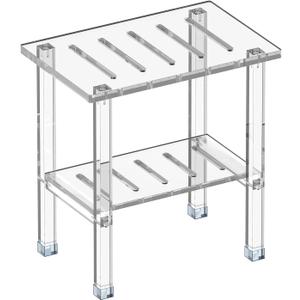 Acrylic Shower Bench for Inside Shower 10.04" D X 15.55" W X 16.14" H, Heavy Duty (Hold Up to 300lbs) Bathroom Shower Stool with Storage Shelf, for Shaving Legs & Spa, Waterproof Non-Slip