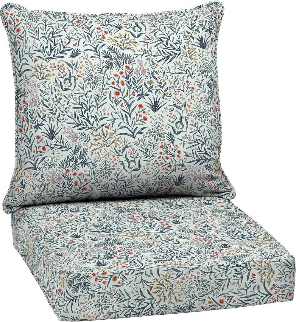 Arden Outdoor Deep Seat Cushion Set, 24 in x 24 in, Weather-Proof, Rain-Proof, Fade Resistant Patio Cushion for Chair, Sofa, and Couch Pistachio Botanical, 1 Pack