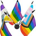 2 x Rainbow Pride Deluxe Desk Flag Set -6 Branch Miniature Gay LGBT Flag Desk Set Table Black Base and Spear Top-Desktop Decorations