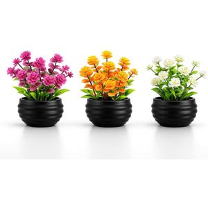 Artificial Plants Indoor Set of 3, Mini Potted Fake Plants for Home Decoration, Office Desk, Bathroom Shelf Decor, Small Faux Greenery Artificial Flower, Gift Idea Set