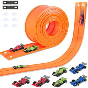15 Ft Double Sided Flexible Race Track Set with 6 Toy Cars for Kids (Orange), 9.06 inches x 7.28 inches x 3.94 inches