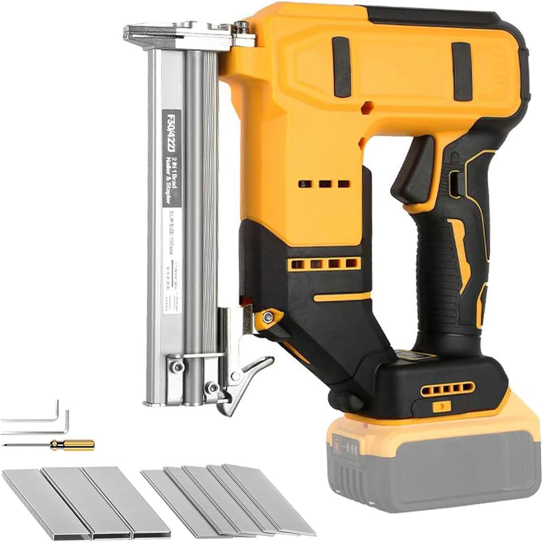 2 in 1 Electric Brad Nailer Compatible with DeWalt 20V Battery(Tool Only), 18 Gauge Cordless Battery Powered Nail Gun/Staple Gun with 1000 Nails &1000 Staples, for Home Improvement, DIY Woodworking