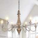 French Country Chandelier 6 Light Farmhouse Chandelier Rustic Candle Chandeliers with Imitation Wood Finish for Dining Room Living Room Bedroom Kitchen Stairway, Dia 29.5