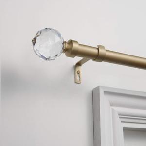 EXCLUSIVE HOME Crystal Ball 1" Curtain Rod and Coordinating Finial Set, Gold, Adjustable 66"-120"
